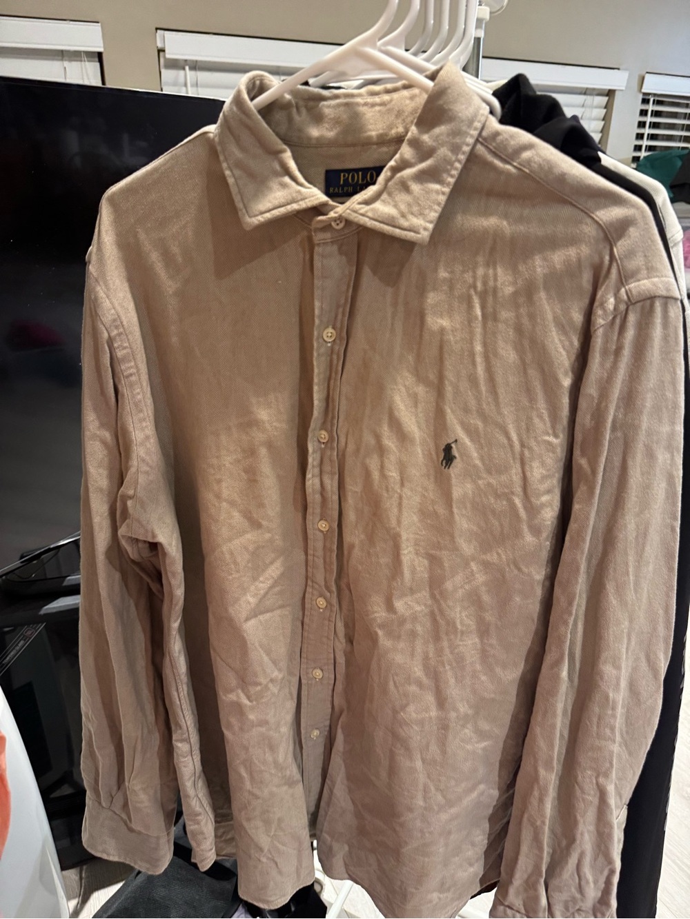 Ralph Lauren Men’s Long-Sleeve Button-Up Corduroy Shirt in Tan Slim Fit Size XL